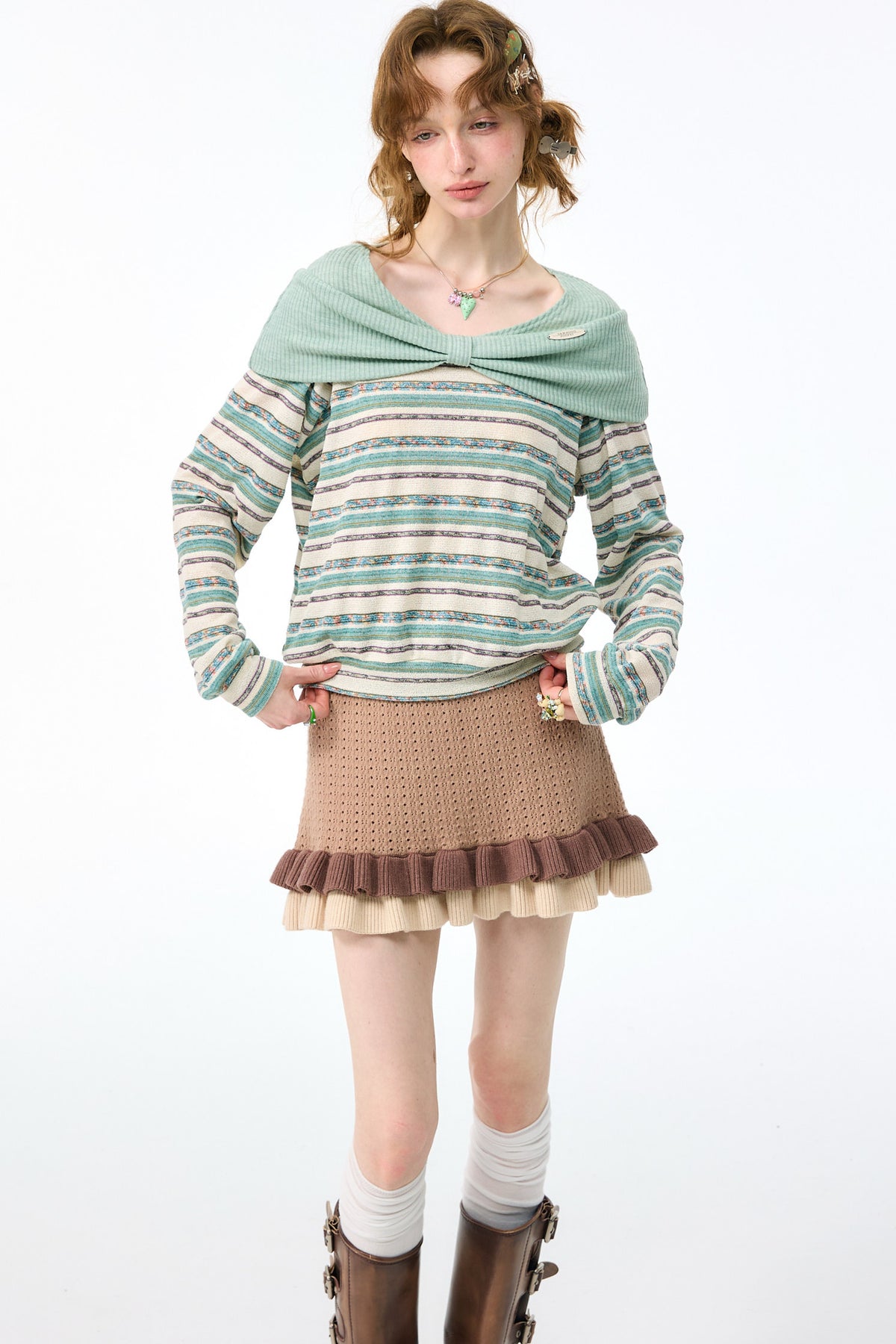 Green Striped Knit Top