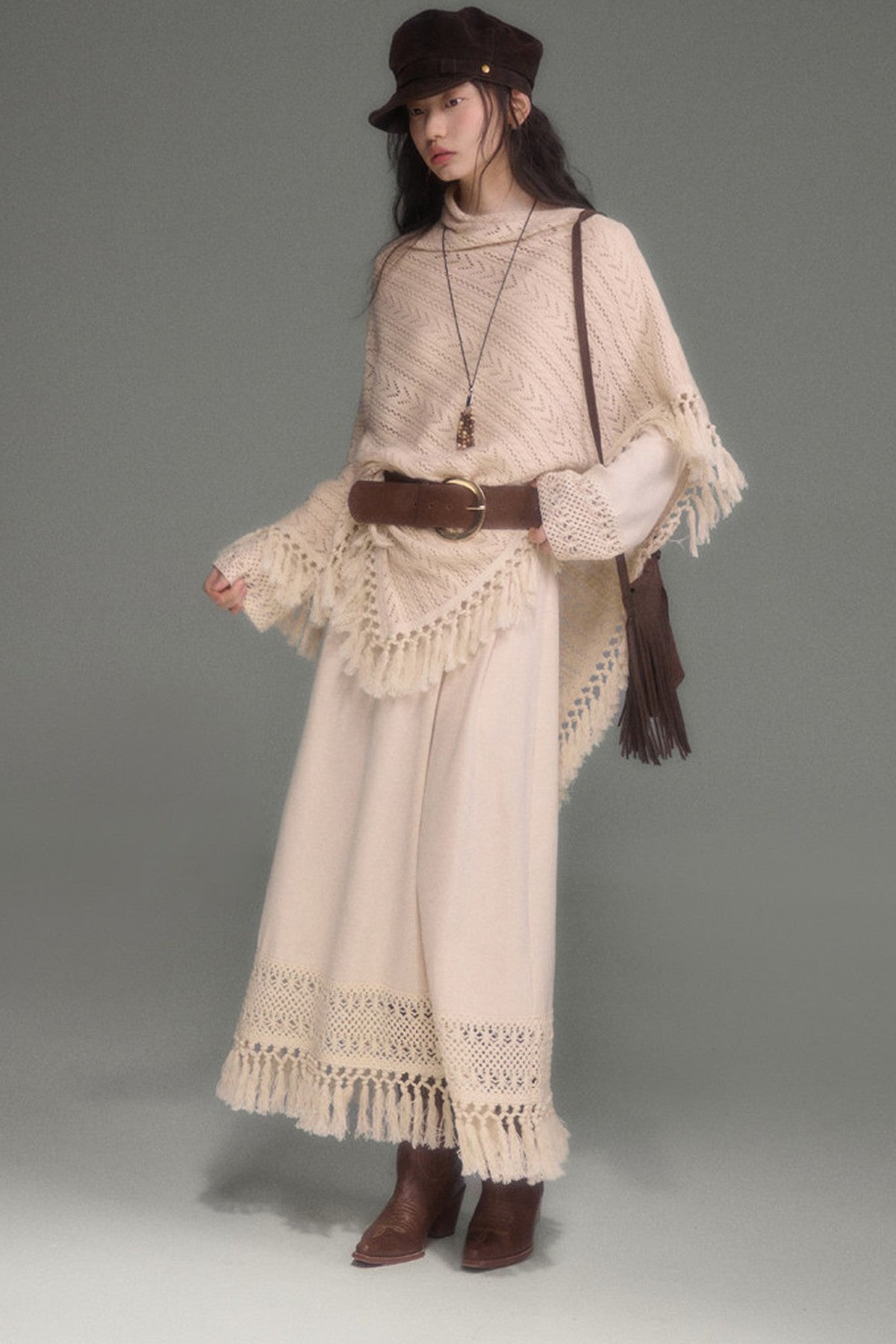 Tassel Knit Cape and Dress Set-Up