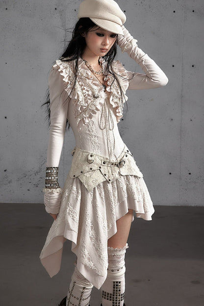 Punk Print Layered-Look Ruffle Irregular Dress