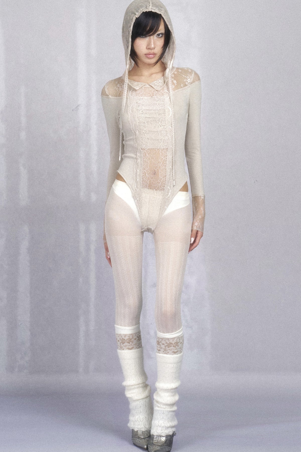 Hooded Lace Knit Patchwork Bodysuit