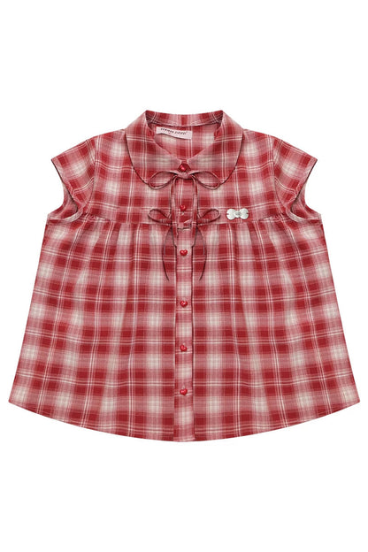 Red Plaid Doll Collar Blouse