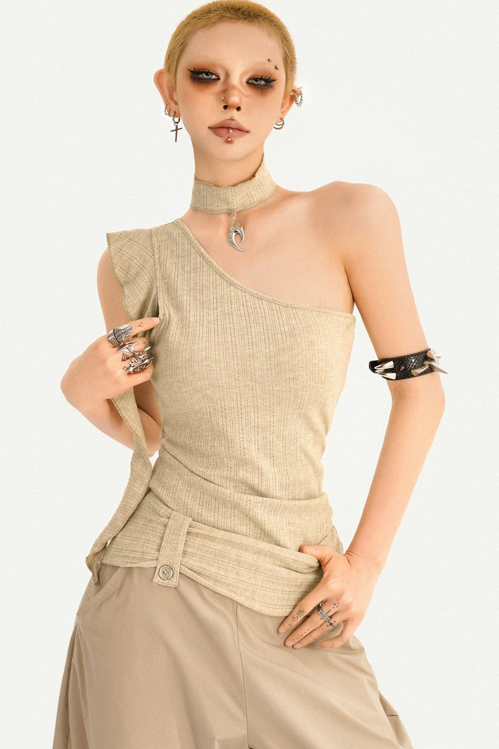Retro Asymmetrical One-Shoulder Top