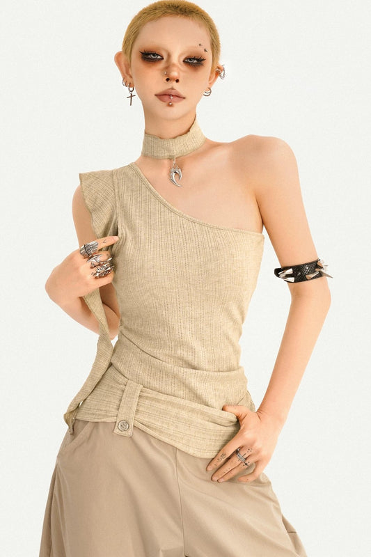 Retro Asymmetrical One-Shoulder Top