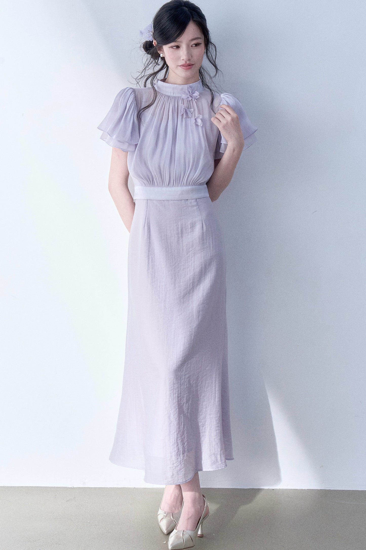 Floral Petal Flutter Sleeve Top Set-Up
