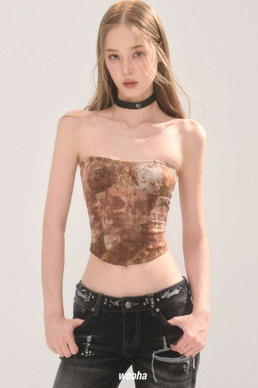 Vintage Print Tube Top