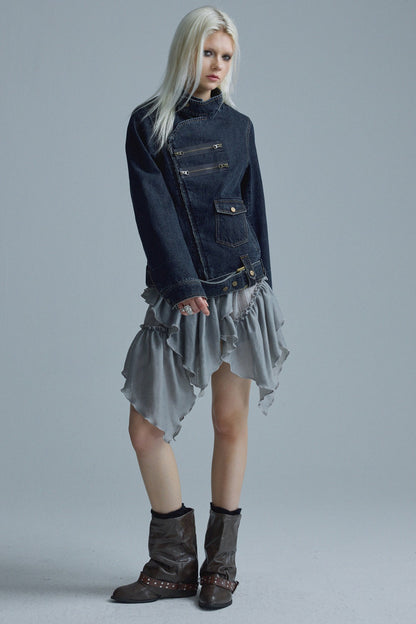 Distressed Chain Denim Jacket