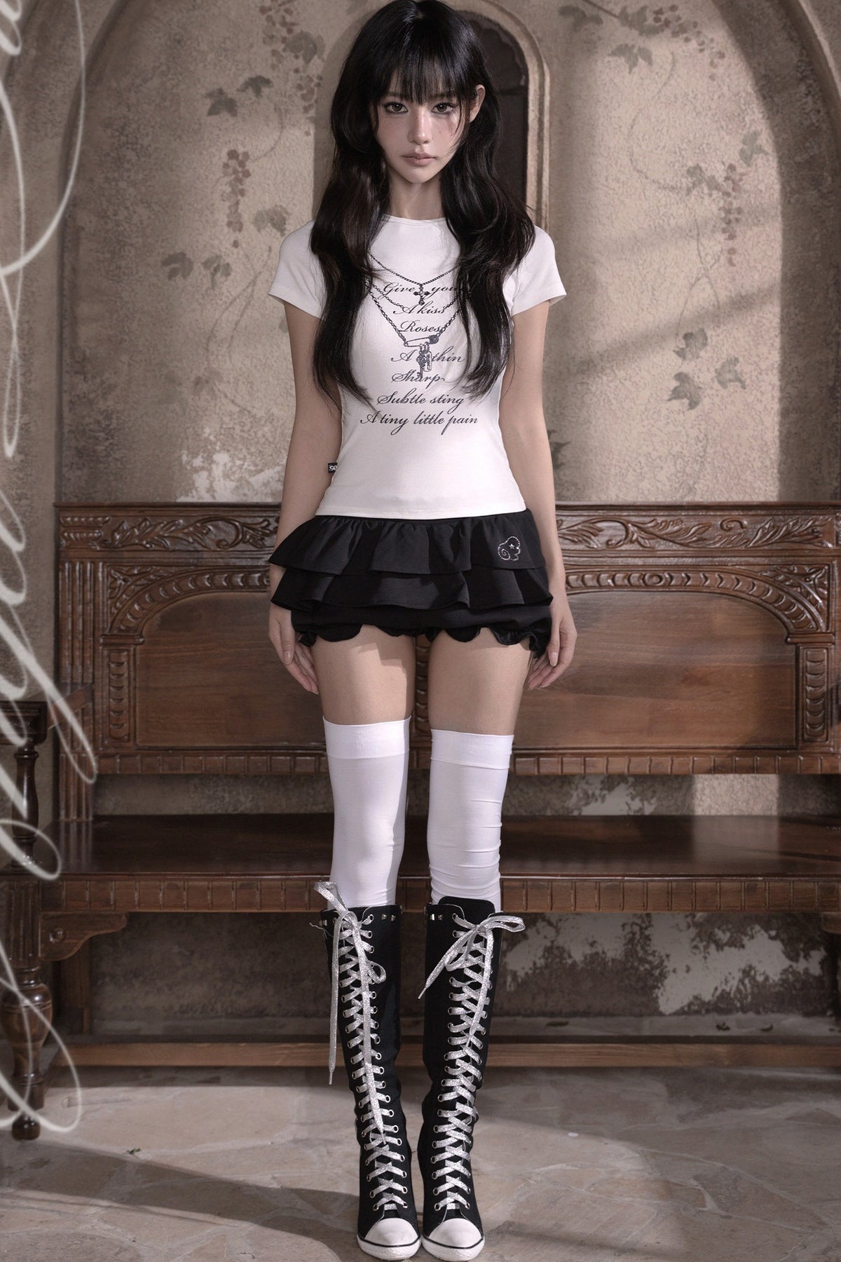 Silver Glitter Chain Print T-Shirt
