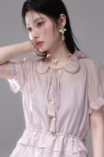 Romantic Sicily Lyocell Ruffle Collar Blouse Set-Up
