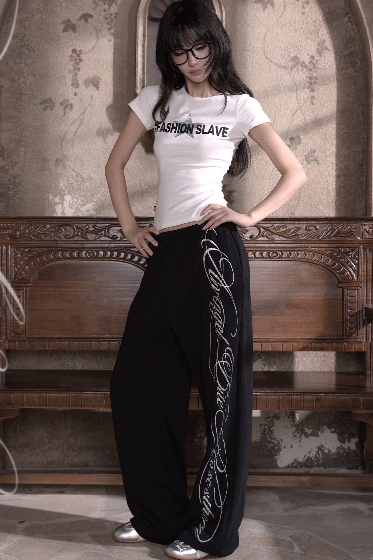 Silver Glitter Print Short T-Shirt