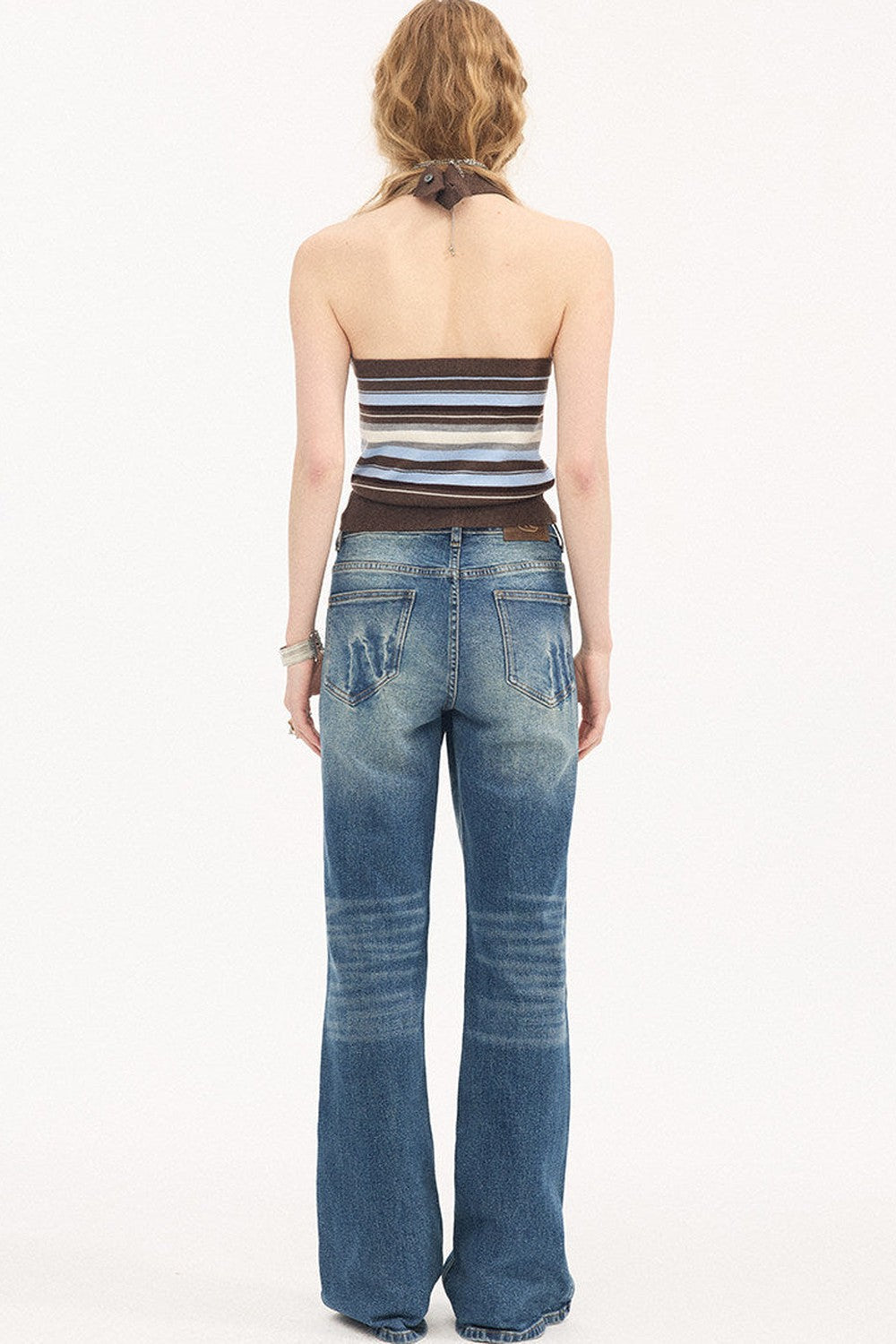 Low-Waist Whiskered Wide-Leg Jeans