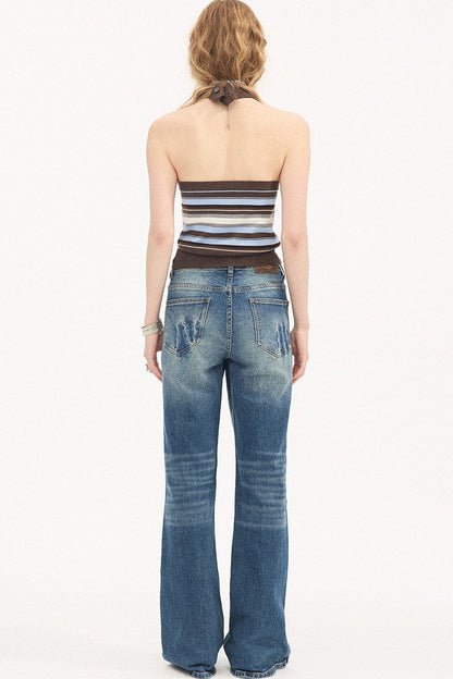 Low-Waist Whiskered Wide-Leg Jeans