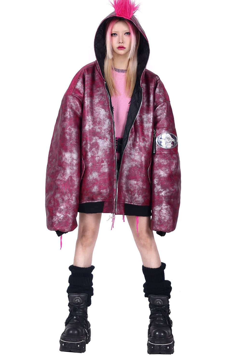 Oversized Acid Wash Bomber Jacket