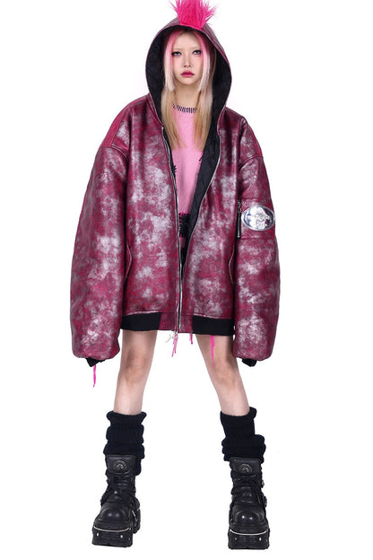 Oversized Acid Wash Bomber Jacket