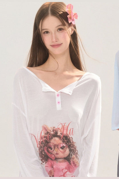 Cool Printed Loose Long Sleeve Blouse