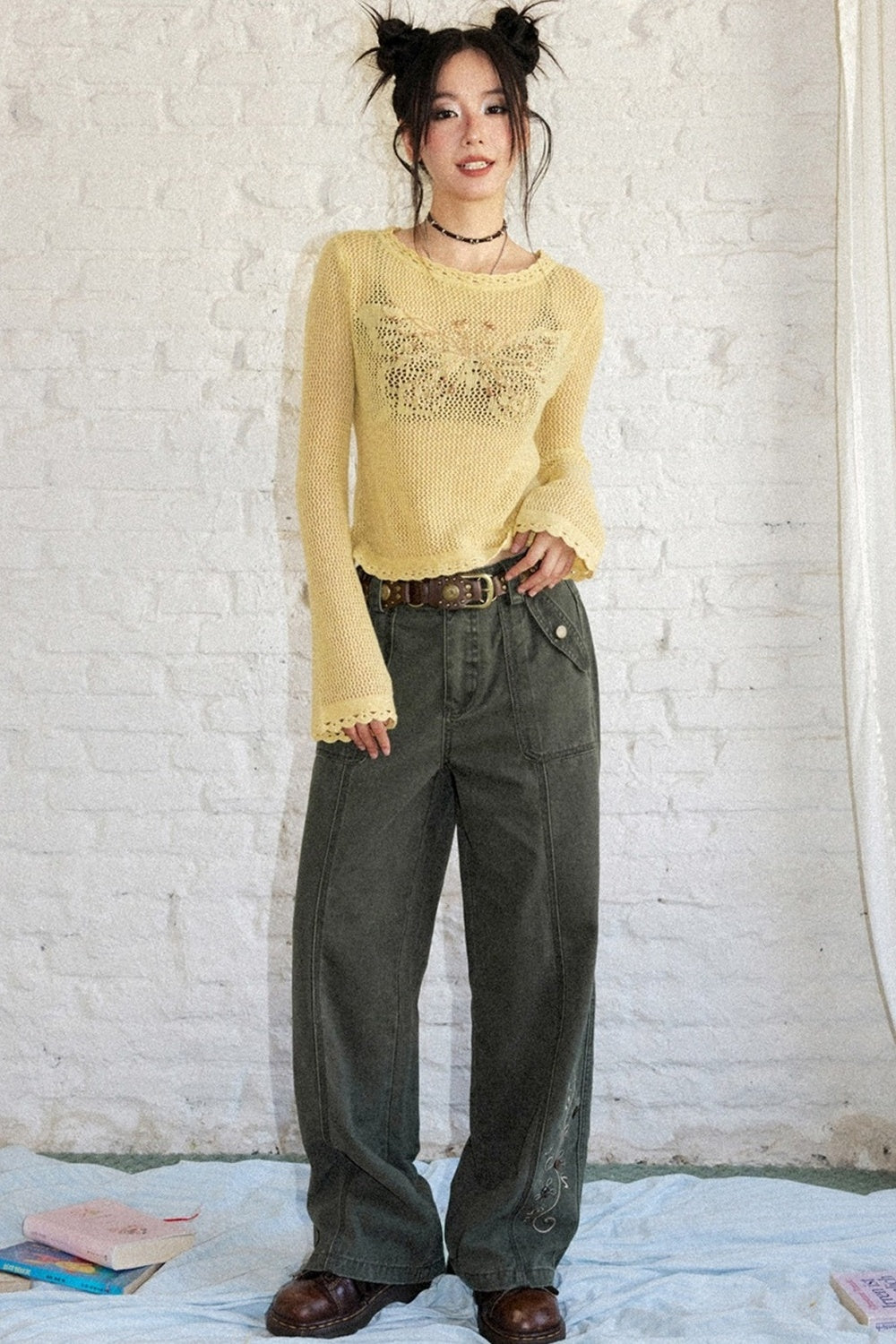 Butterfly Crochet Knit Top