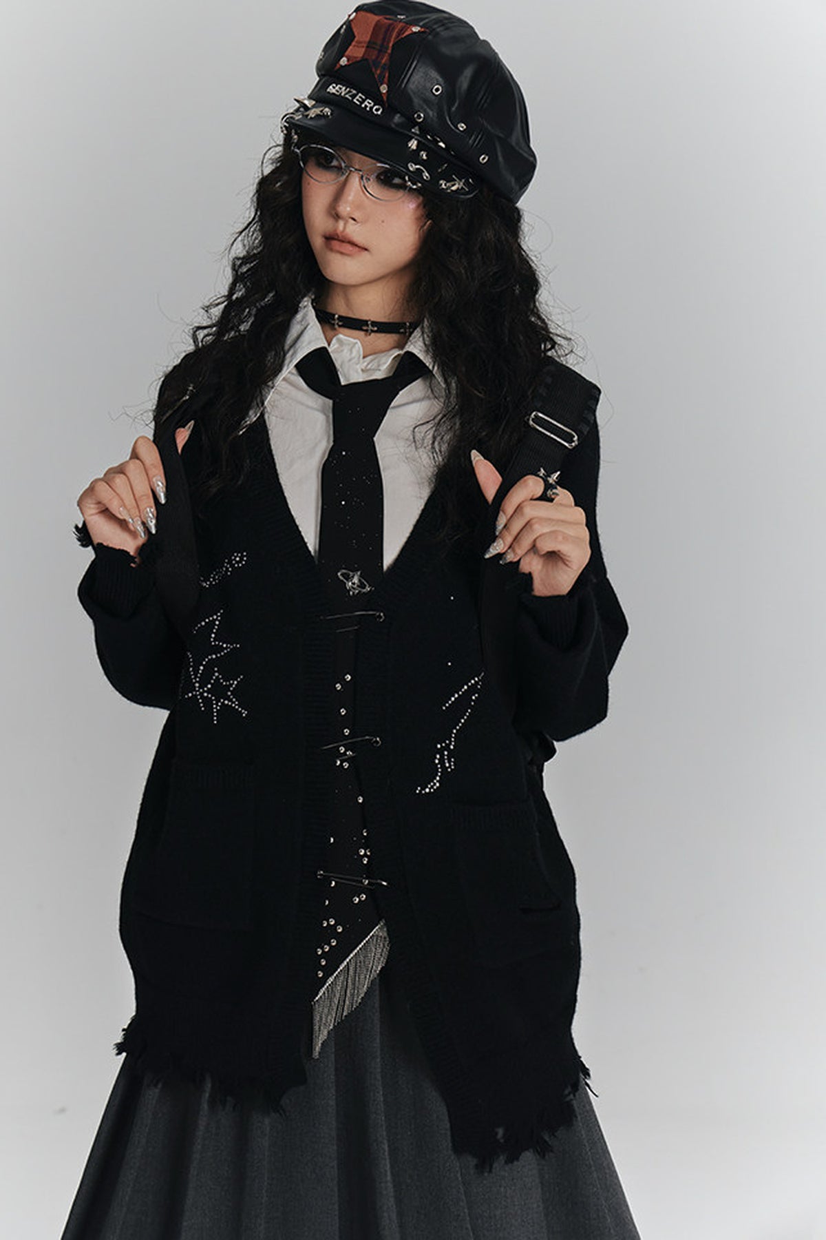 Irregular Ripped Pin V-Neck Knitted Cardigan