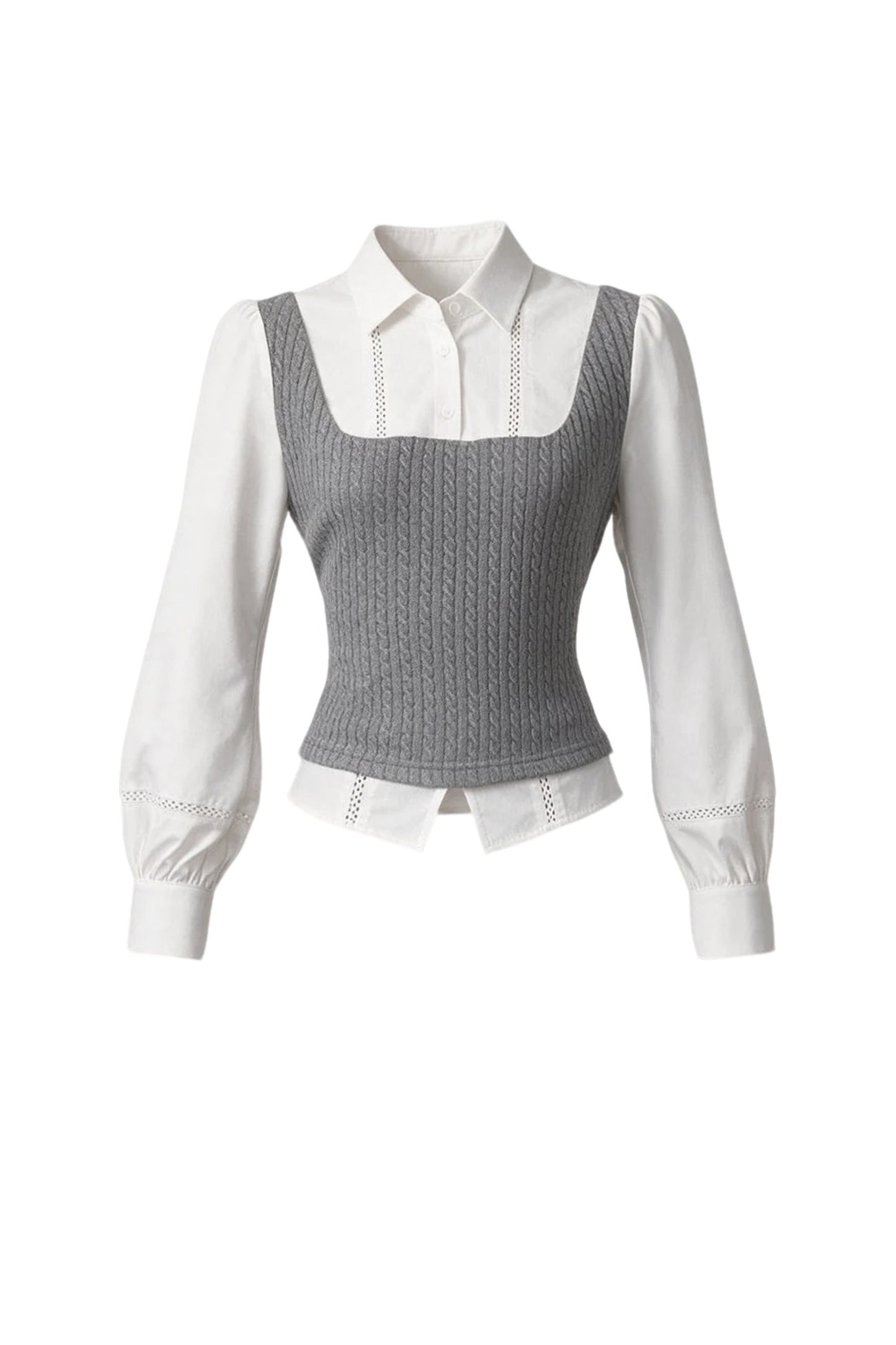 Preppy Shoulder Cutout Lace Blouse and Skirt Set-Up