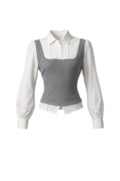 Preppy Shoulder Cutout Lace Blouse and Skirt Set-Up