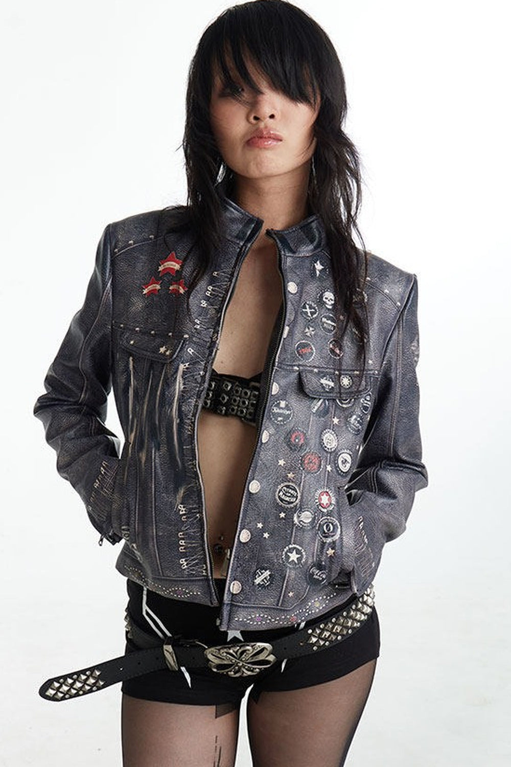 Distressed Punk Biker Leather Jacket