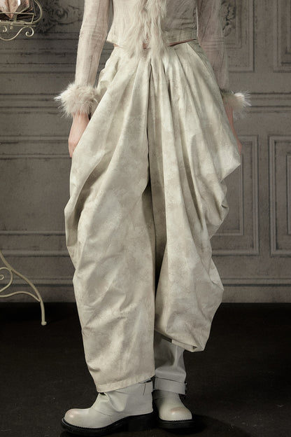 Beige Asymmetrical Stacked Long Pants