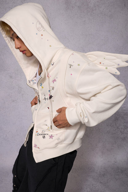 Angel Wings Sticker Print Hoodie Jacket