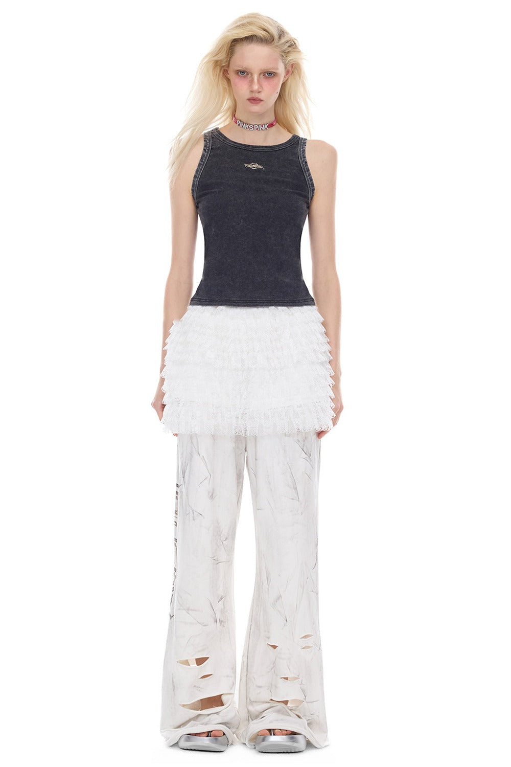 Detachable Layered Patchwork Lace Loose Pants