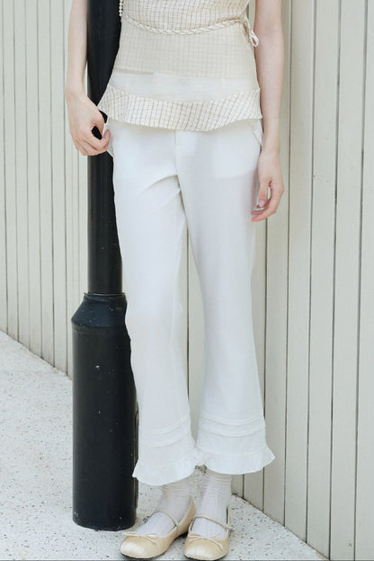 Ruffle Straight-Leg Flared Pants