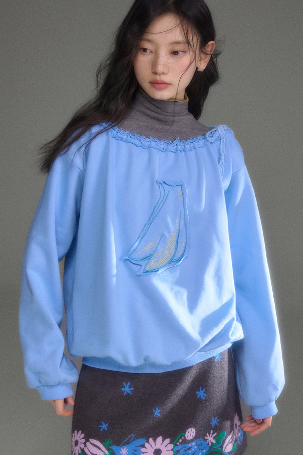 Bird And Tulip Raw Edge Patchwork Sweatshirt And Shorts Set