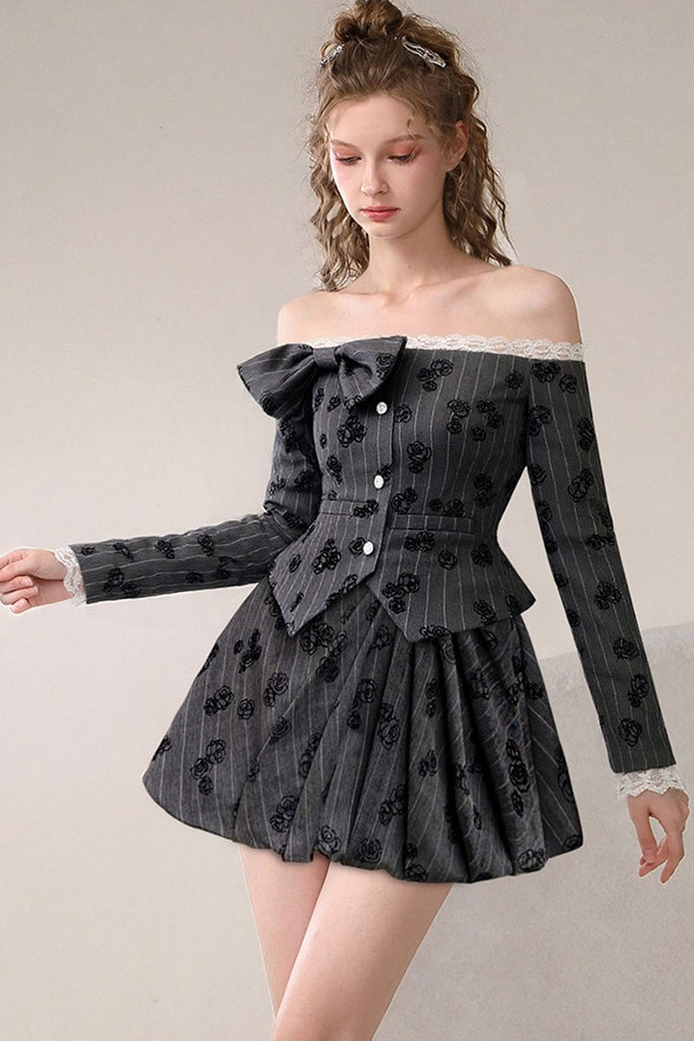 Lace Patchwork Top and A-Line Skirt Set