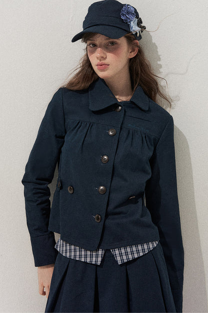Navy Denim Jacket and Pleated Skirt Set-Up