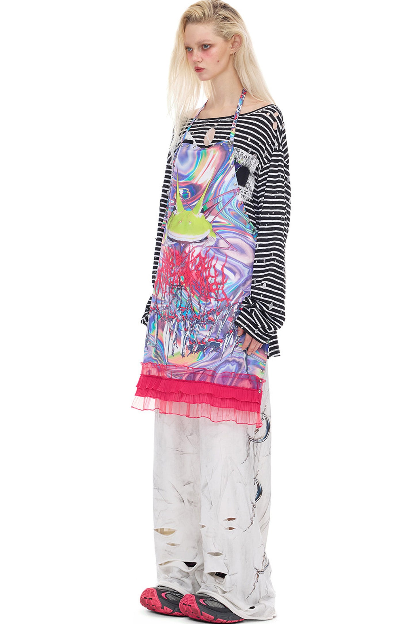 Rock Frog Striped Lace Trim T-Shirt