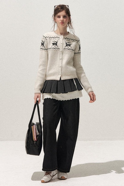 Deer Fair Isle Knit Cardigan