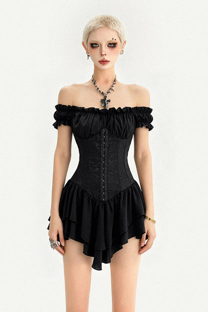 Gotisches schulterfreies Korsett-Minikleid mit Stufen