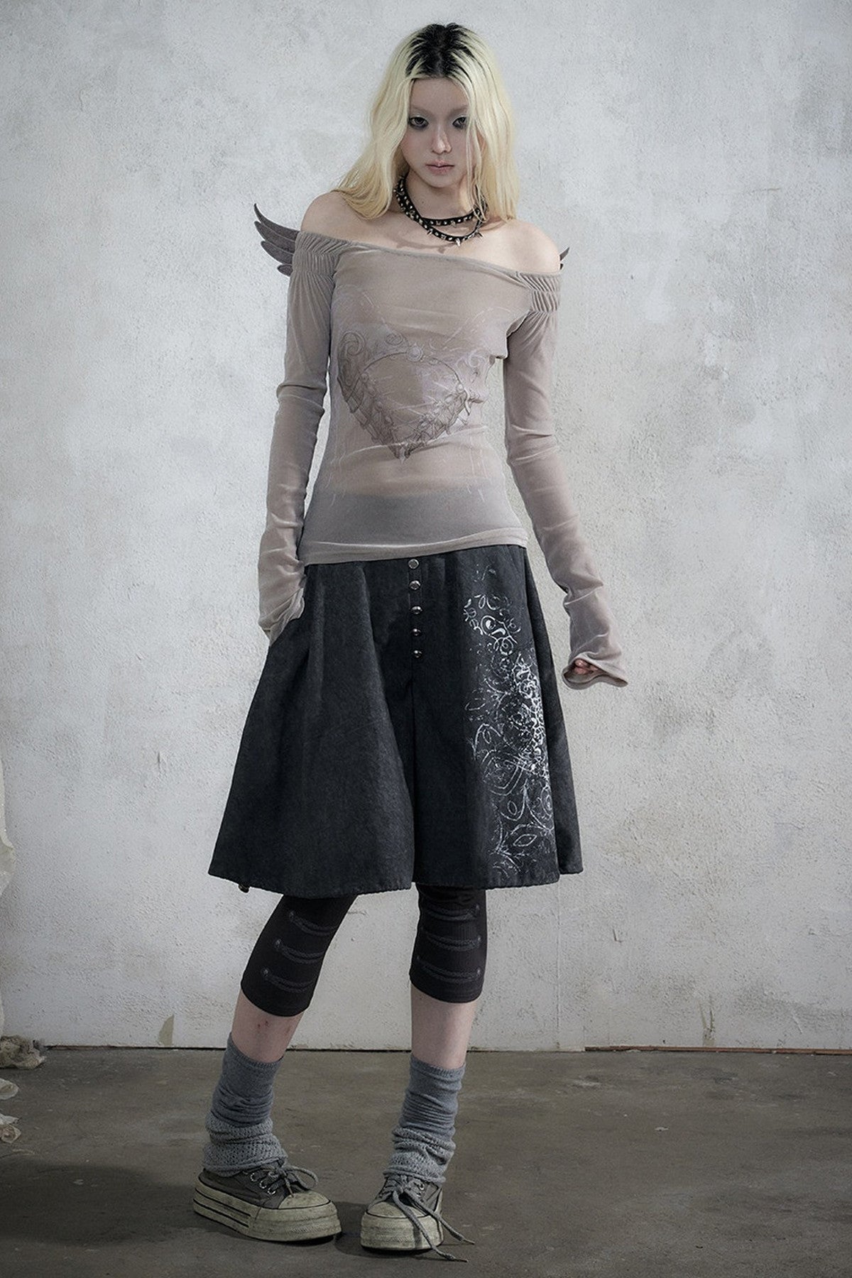 Punk Print Layered-Look Skirt