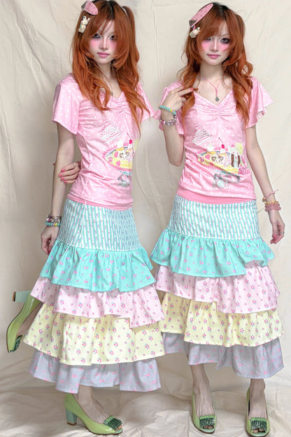 Multi-Layered Irregular Floral Skirt