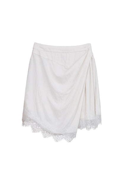 Asymmetrical Pleated A-Line Lace Trim Skirt