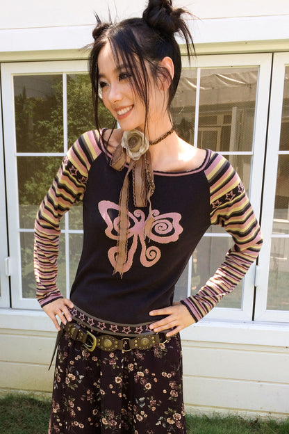 Butterfly Jacquard Striped Sweater