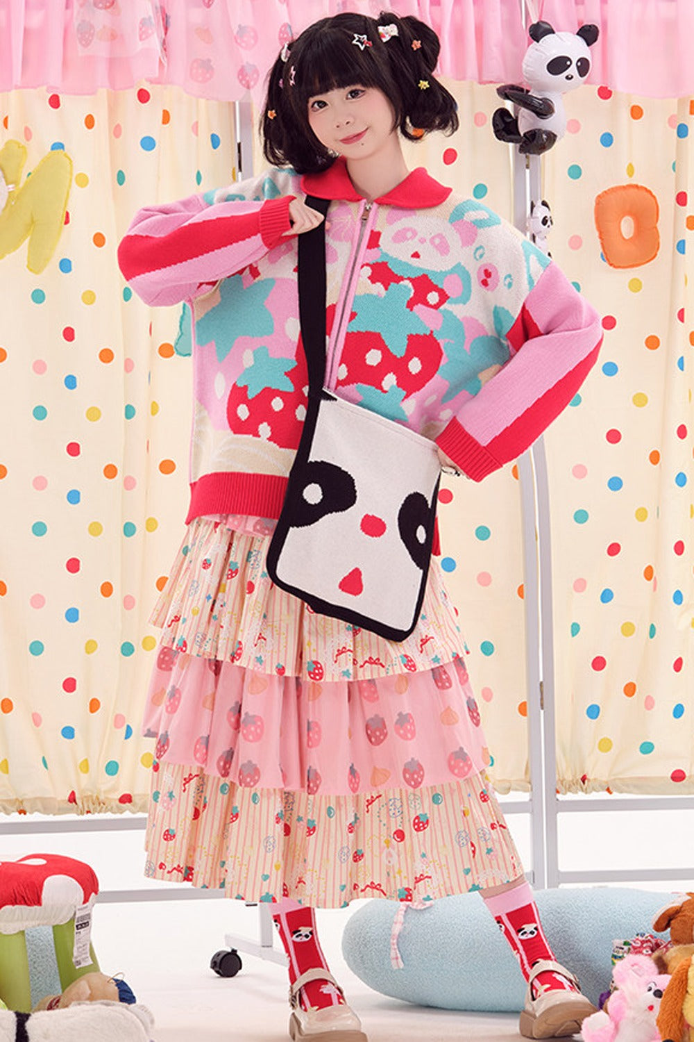 Double-Sided Knitted Panda Crossbody Bag