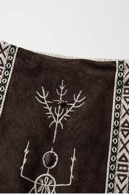 Embroidered Suede Panel Skirt