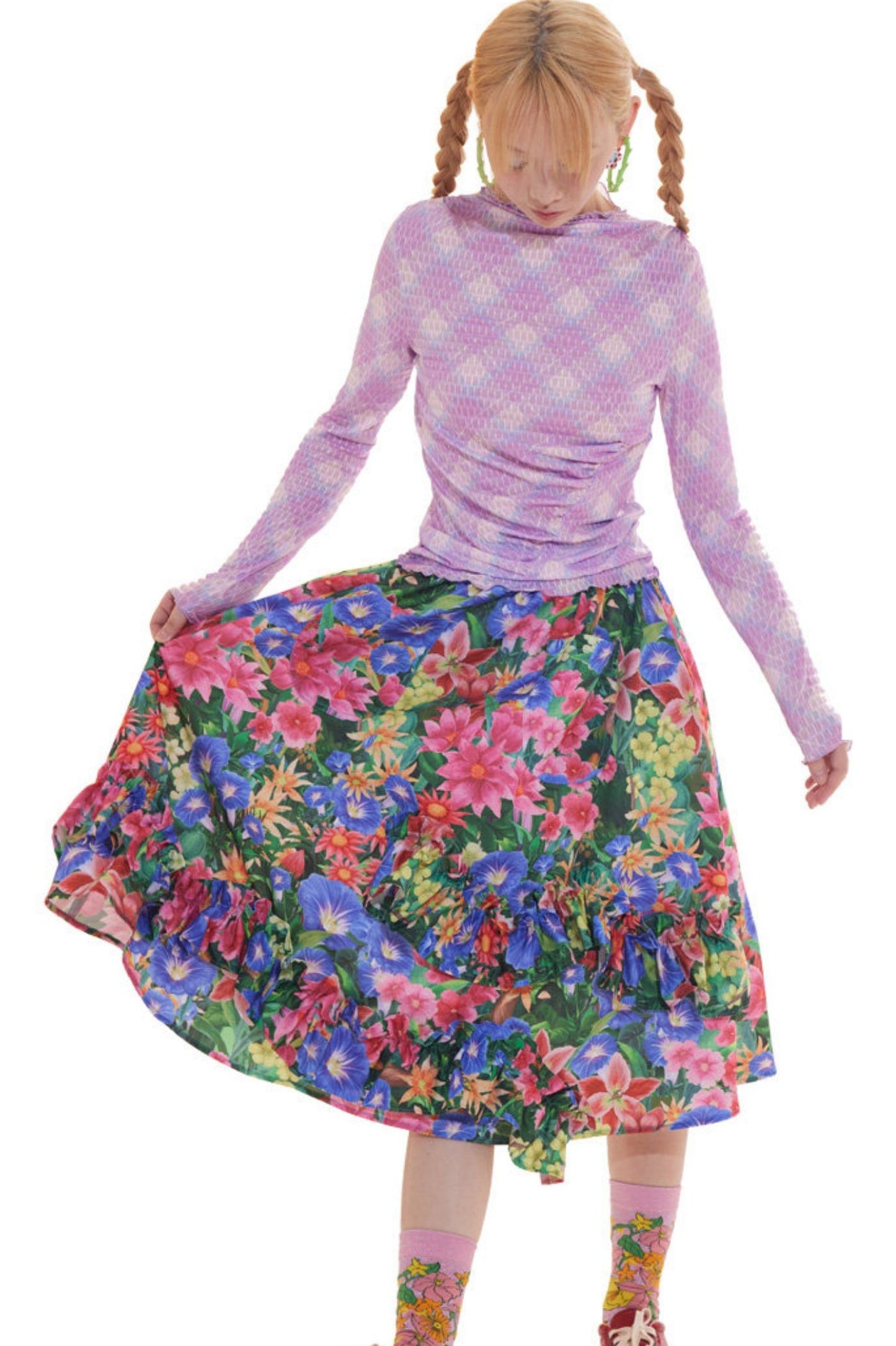 Floral Plaid Ruffled Skirt