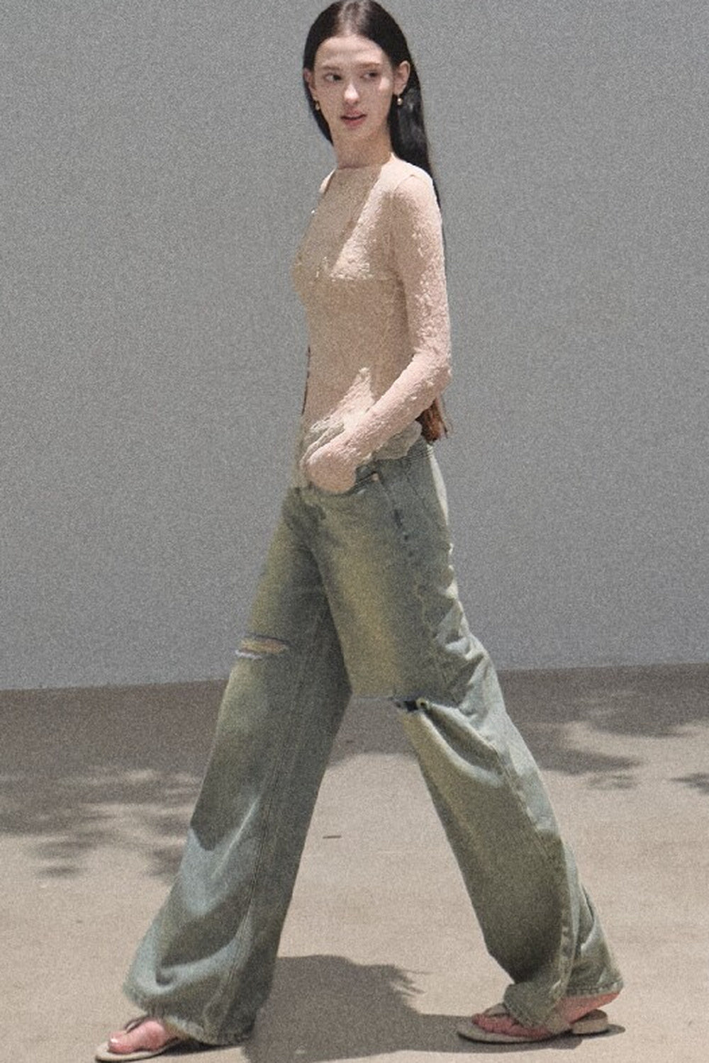 Silver Textured Knit Lace Top