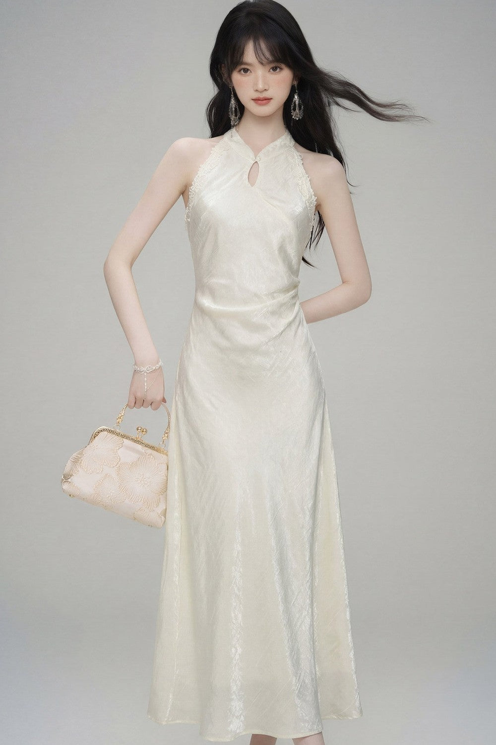 Chinese Style Jade Lace Cheongsam Dress