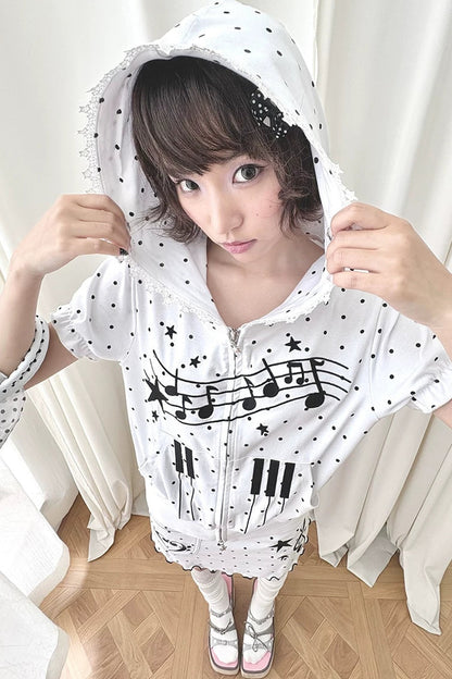 Y2K Polka Dot Hooded Cardigan Top