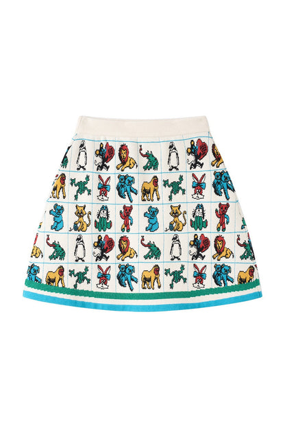 Colorful Animal Heart Knit A-Line Skirt