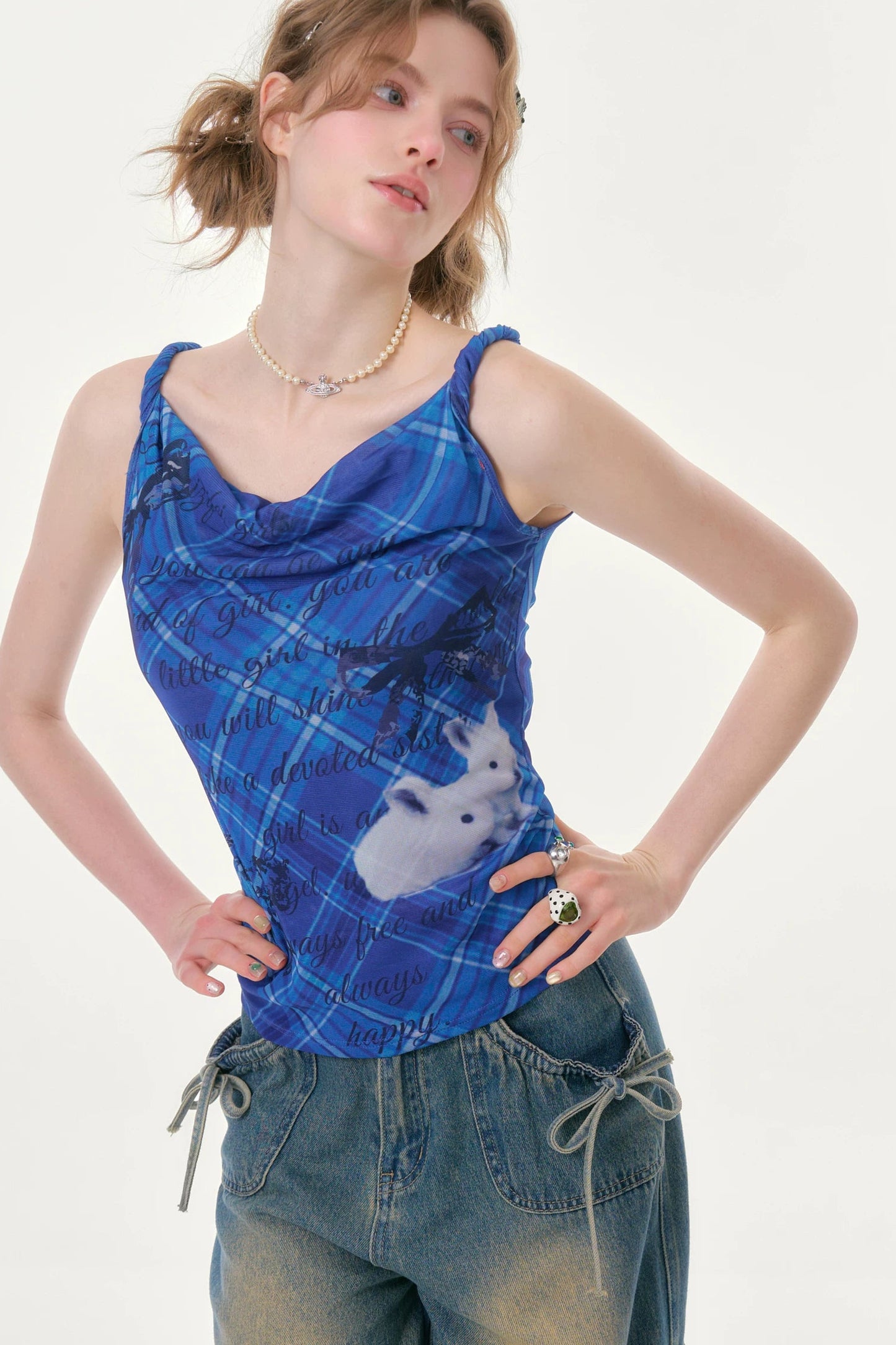 Klein Blue Rabbit Plaid Top