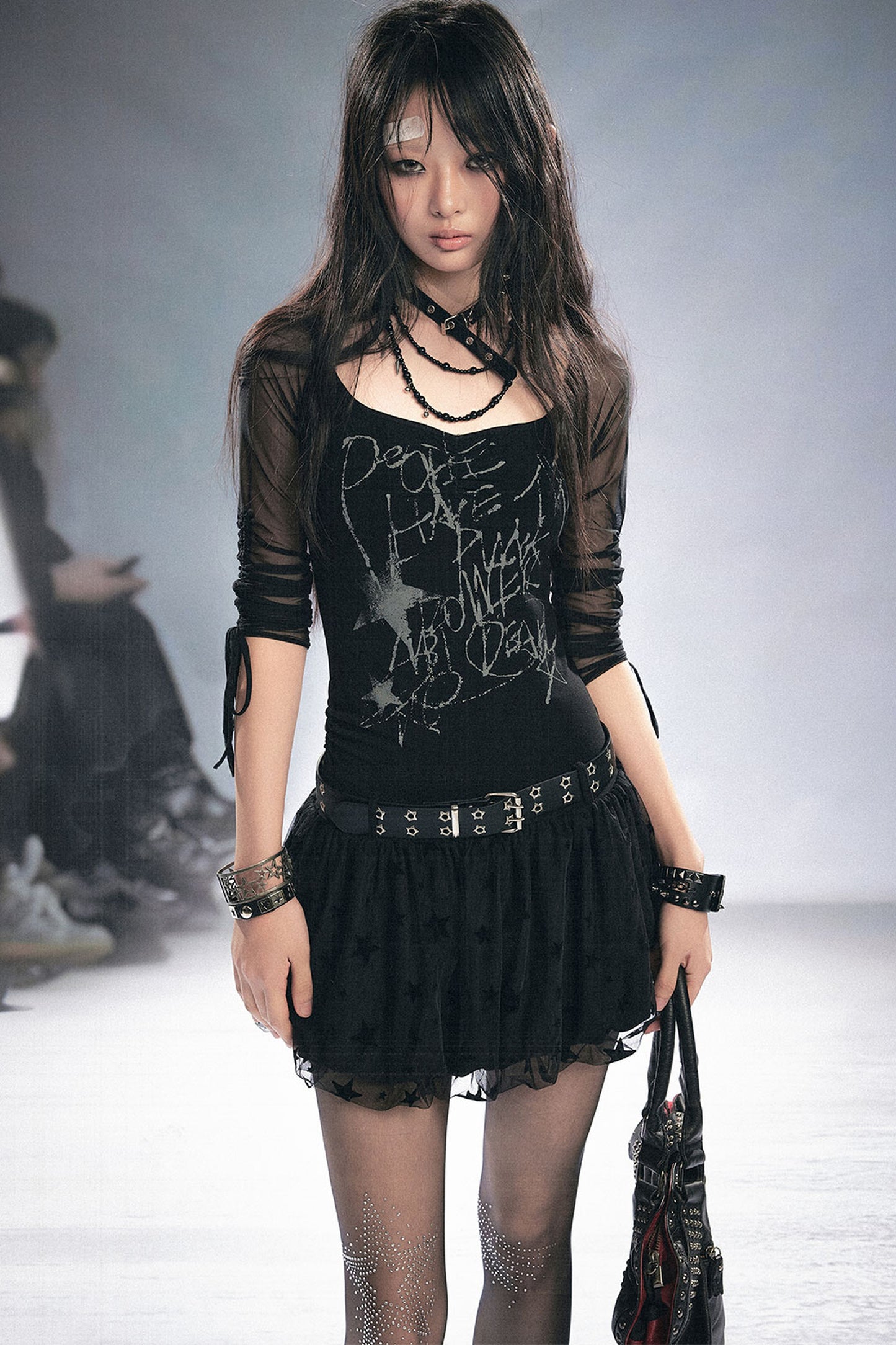Patchwork Mesh Knit Dress Set-Up