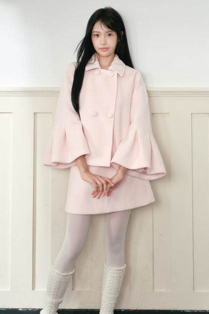 Completo cappotto e gonna in lana rosa