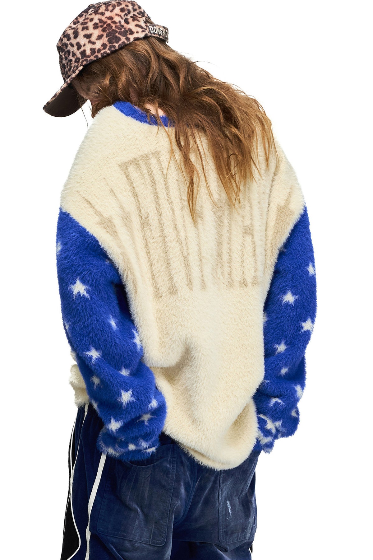 Star Portrait Faux Mink V-Neck Pullover