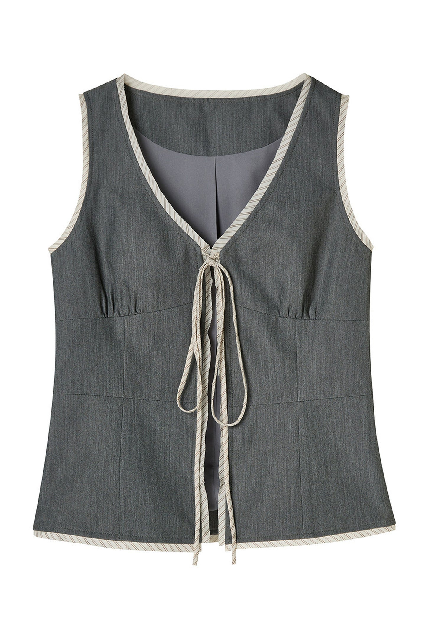 Gray Tie-Front Vest and Pleated Skirt Set-Up