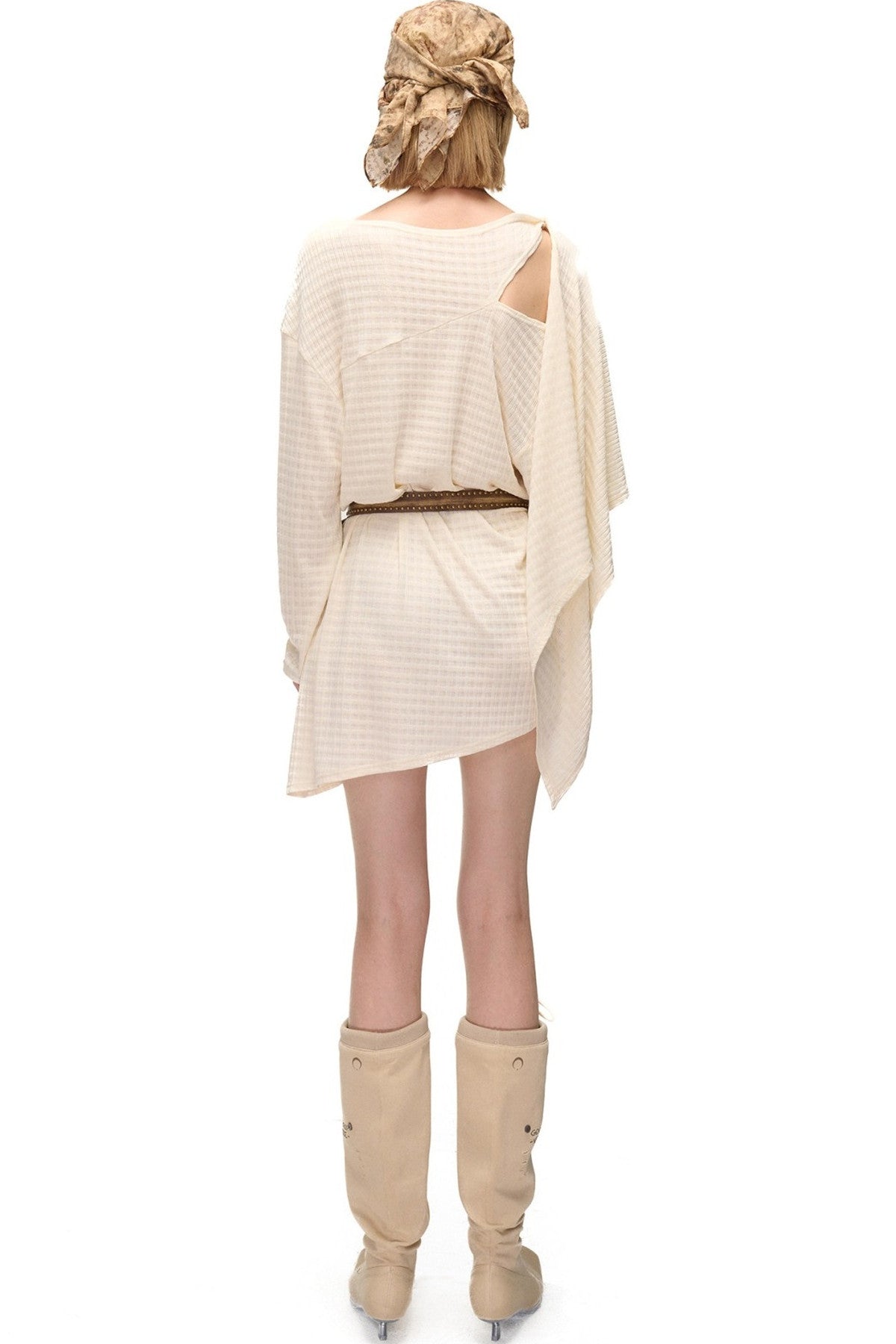 Multi-Wear Layered Waffle Off-Shoulder Ribbon Irregular Dress